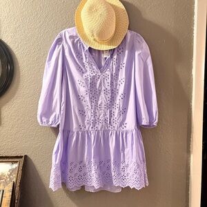 NWT GAP Lavender Eyelet Lined Dress 3/4 Sleeves Size Small Pet